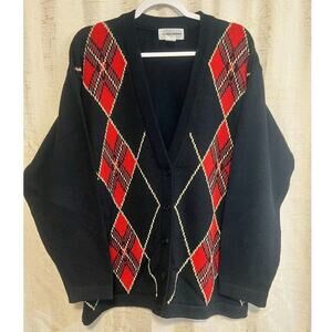 Alfred Dunner Black and Red Button Up Sweater Christmas Women's Size Large Nice!